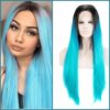 Black And blue wig Long straight1