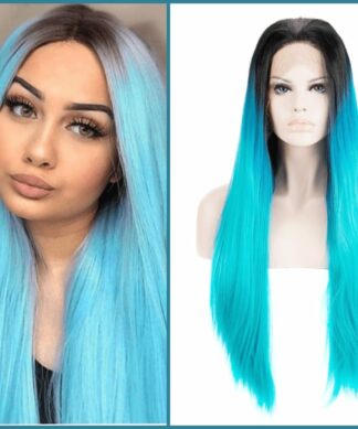 Black And blue wig-Long straight1