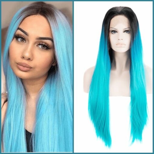 Black And blue wig-Long straight1
