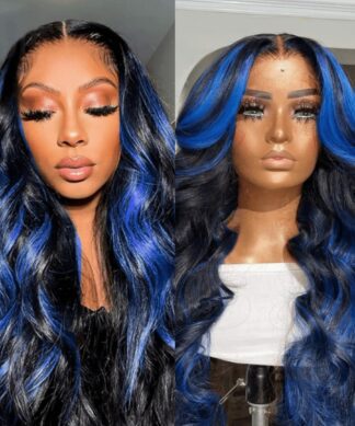 Black and blue lace wig-long curly 1