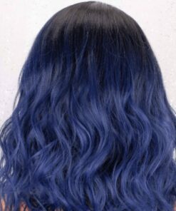 Black and blue lace wig long curly 2