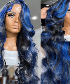 Black and blue lace wig long curly 3