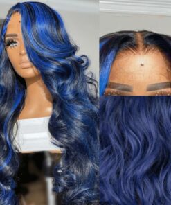 Black and blue lace wig long curly 4