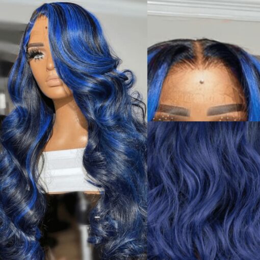 Black and blue lace wig-long curly 4