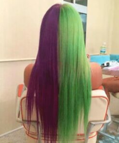 Black and green wig Long straight 2