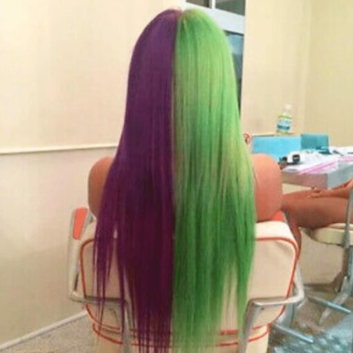 Black and green wig-Long straight 2