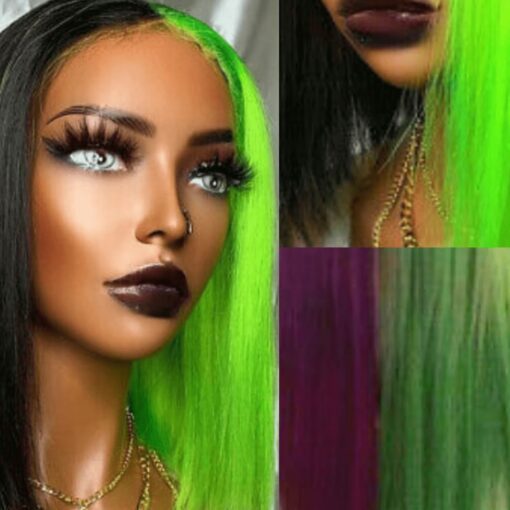 Black and green wig Long straight 3