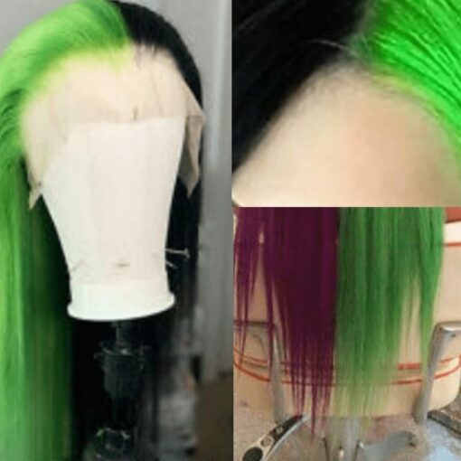 Black and green wig Long straight 4