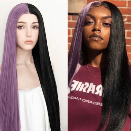 Black and purple wig Long straight 1