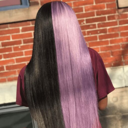 Black and purple wig Long straight 4