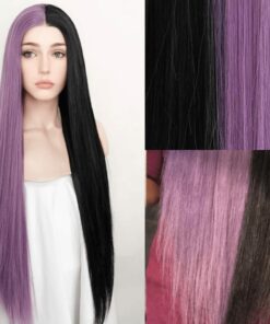 Black and purple wig Long straight3