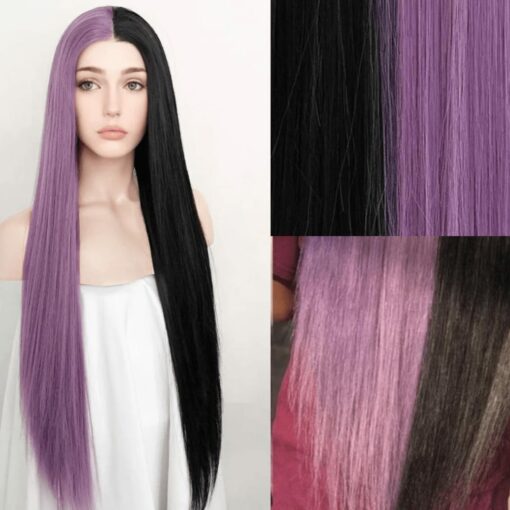 Black and purple wig-Long straight3