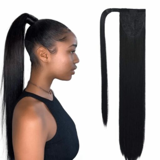 Black ponytail wig-Long straight 1