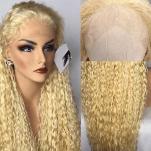 Blonde wet and wavy wig long 2