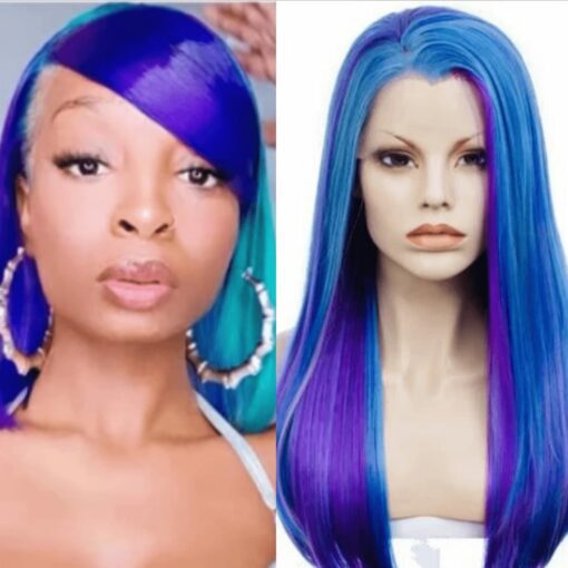 Blue and purple wig-long straight 1