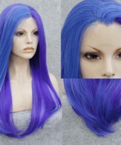 Blue and purple wig long straight 4