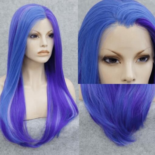 Blue and purple wig-long straight 4