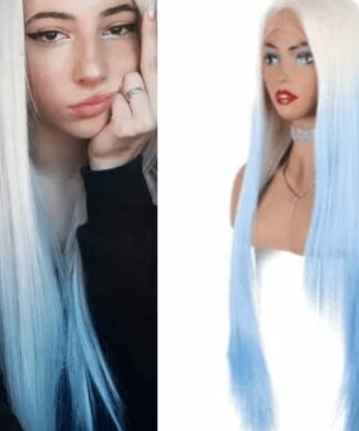 Blue and white wig-long straight 1