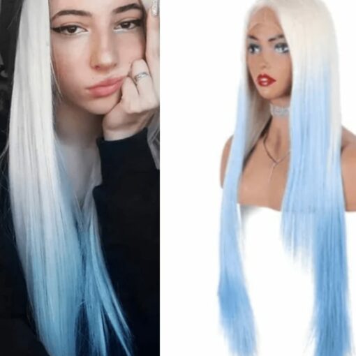 Blue and white wig long straight 1