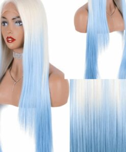 Blue and white wig long straight 2