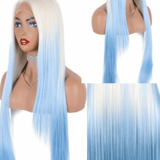 Blue and white wig-long straight 2
