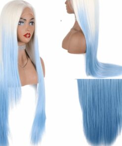 Blue and white wig long straight 4