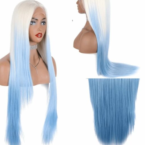 Blue and white wig long straight 4