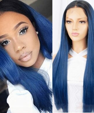 Blue ombre lace front wig-long straight 1