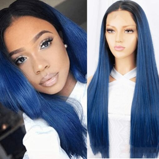 Blue ombre lace front wig-long straight 1