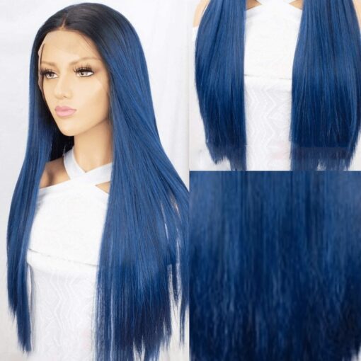 Blue ombre lace front wig-long straight 3