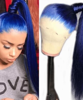 Blue ponytail wig-Long straight 1