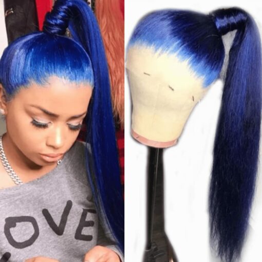 Blue ponytail wig-Long straight 1