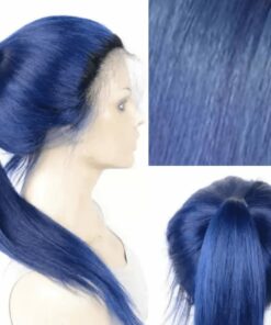 Blue ponytail wig Long straight 2