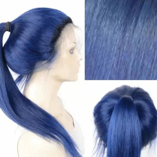 Blue ponytail wig-Long straight 2