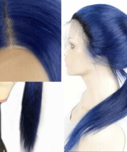 Blue ponytail wig Long straight 3