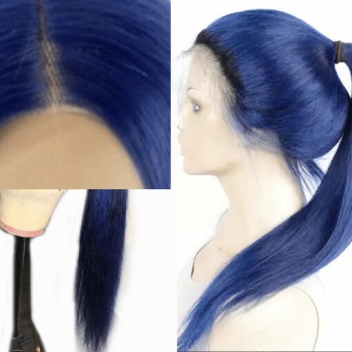 Blue ponytail wig-Long straight 3