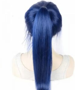 Blue ponytail wig Long straight 4