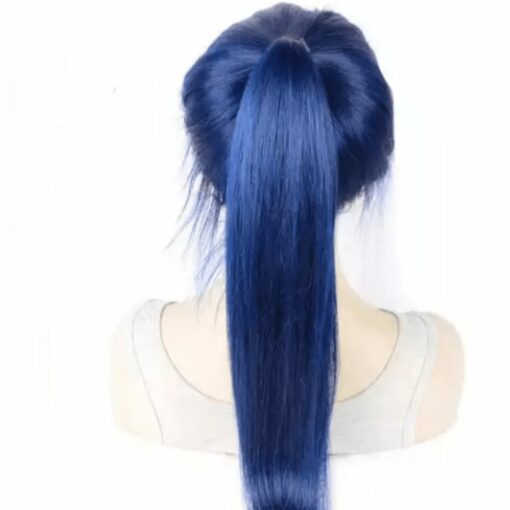 Blue ponytail wig-Long straight 4