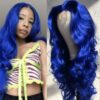 Blue wavy wig lace front long 1