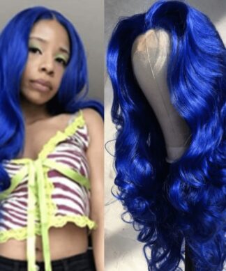 Blue wavy wig lace front-long 1