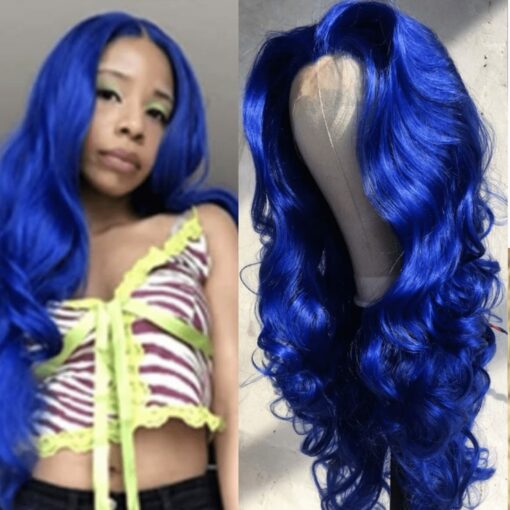Blue wavy wig lace front-long 1