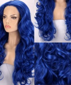 Blue wavy wig lace front long 2