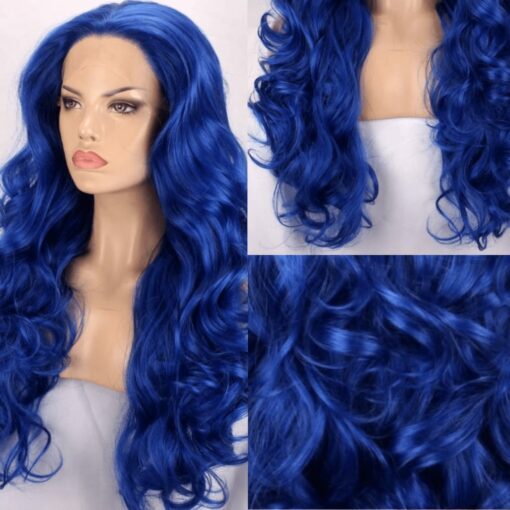 Blue wavy wig lace front long 2