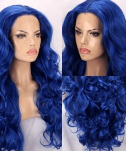 Blue wavy wig lace front long 3