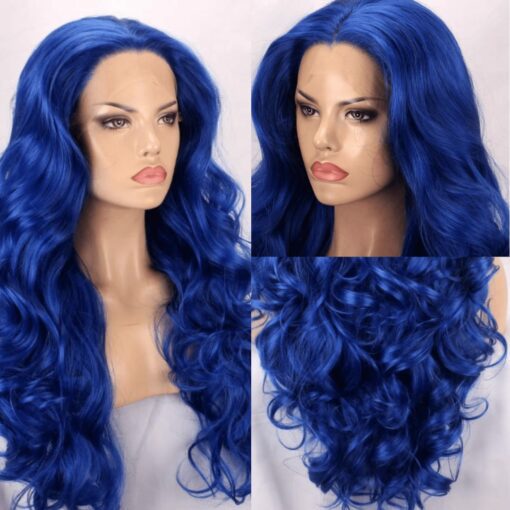 Blue wavy wig lace front-long 3