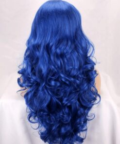 Blue wavy wig lace front long 4
