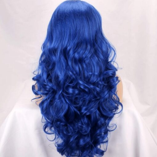 Blue wavy wig lace front long 4