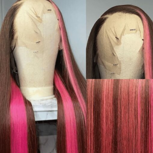 Brown and pink wig long straight 3