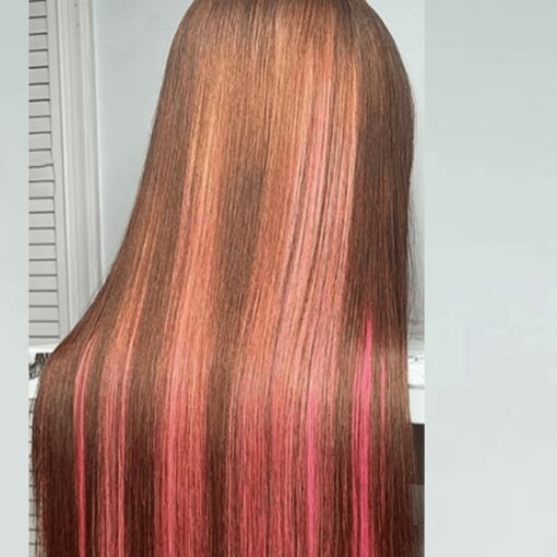 Brown and pink wig long straight 4