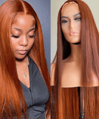 Brunt Orange front lace wig-straight long(1)